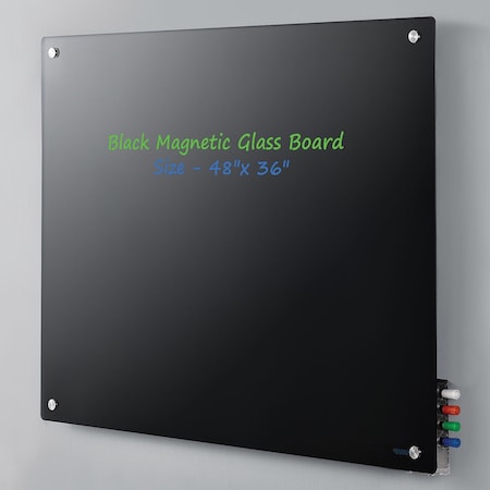 Global Industrial Glass Dry Erase Board, 36, 48, Black 695650